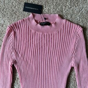 NWT ASOS Pink Ribbed Long Sleeve Mini Dress - Wednesday’sGirl in XXS High Neck